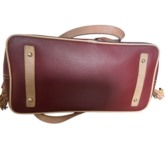 Dooney Bourke Florentine Leather Tote Bag Burgundy Red Shoulder Purse Tassel - Picture 6 of 9